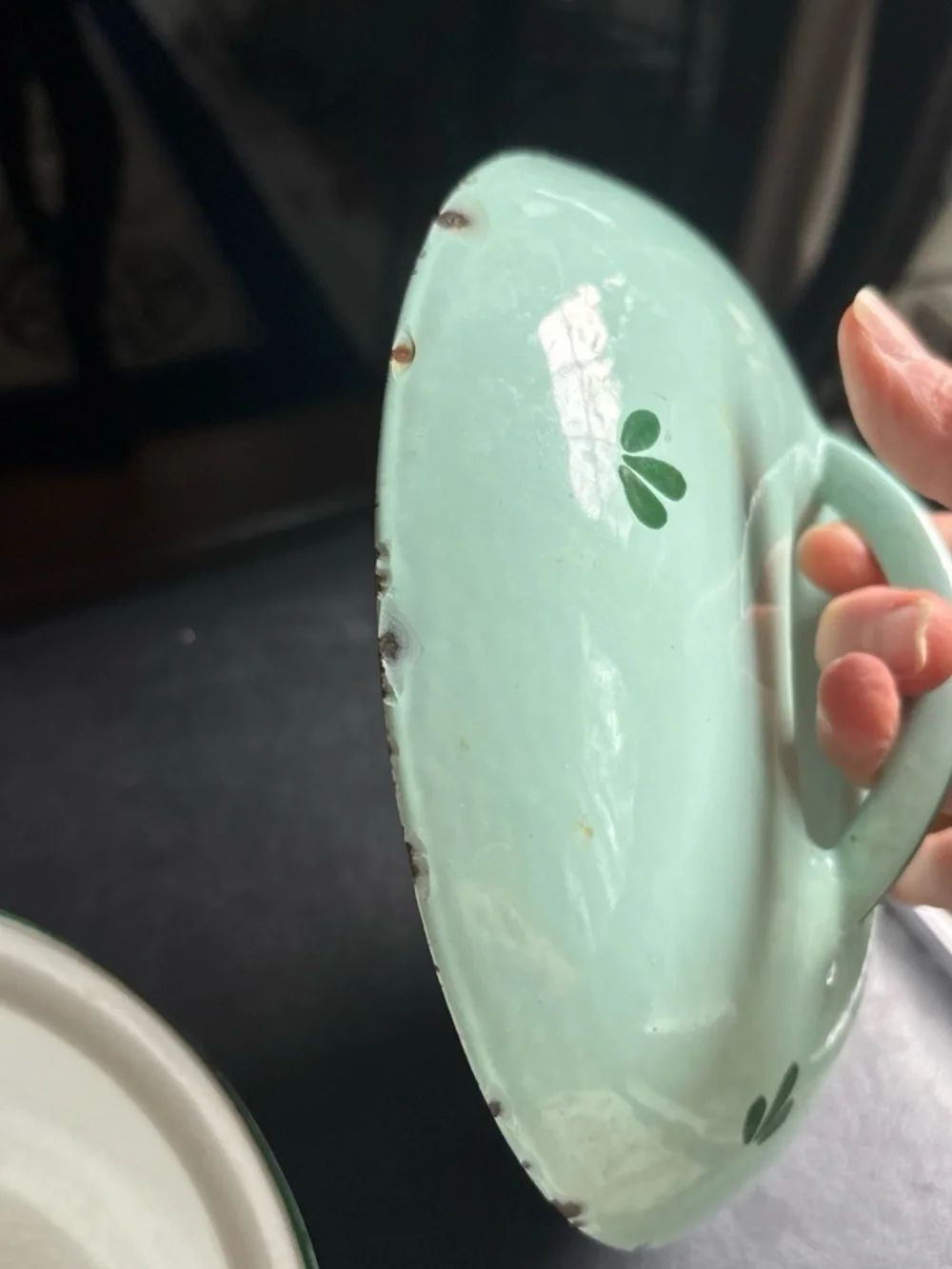 Dru Holland vintage Mint Green Tulip Floral Covered Casserole Dish